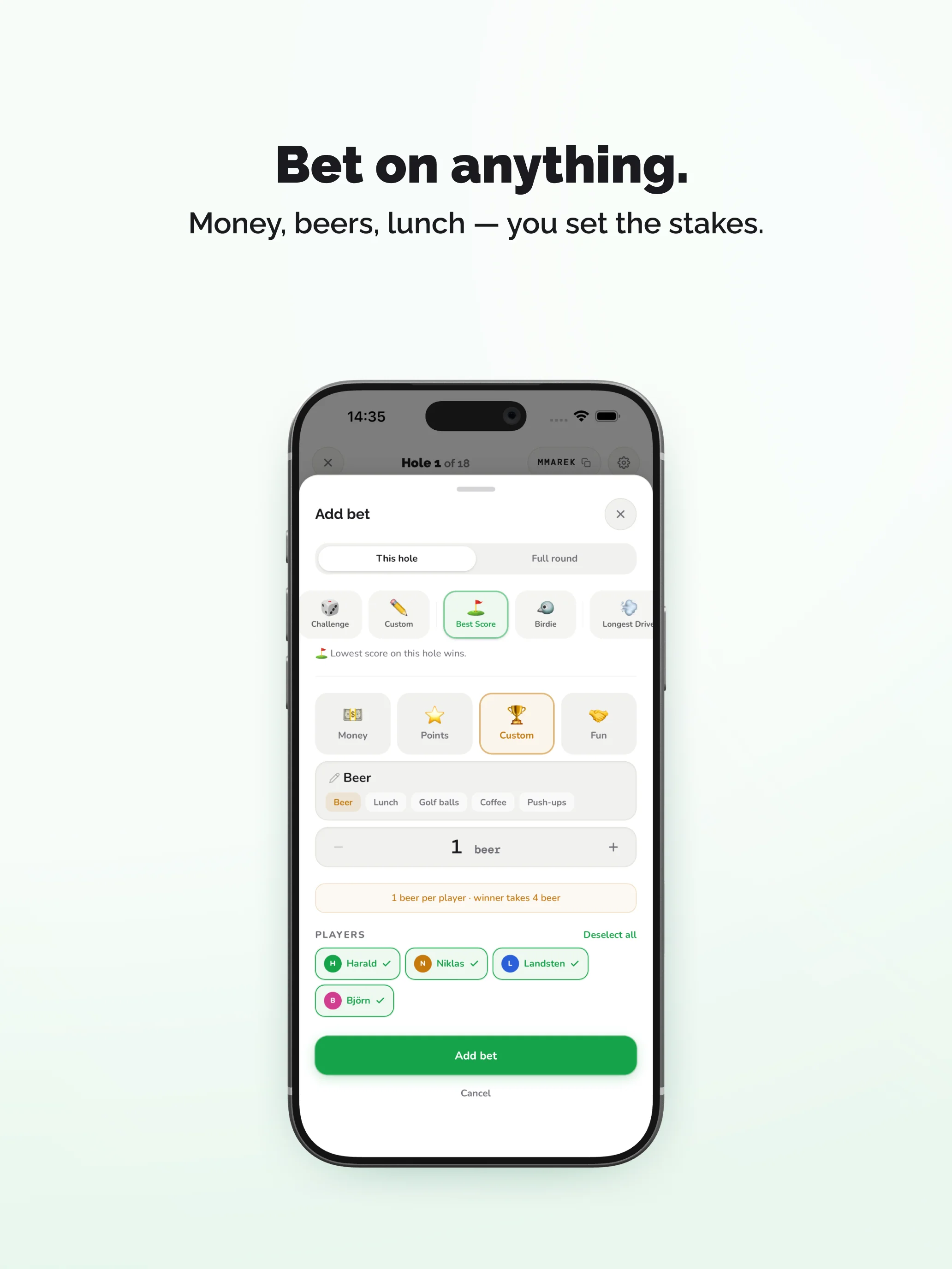 BetCaddy — add a bet on anything, you set the stakes