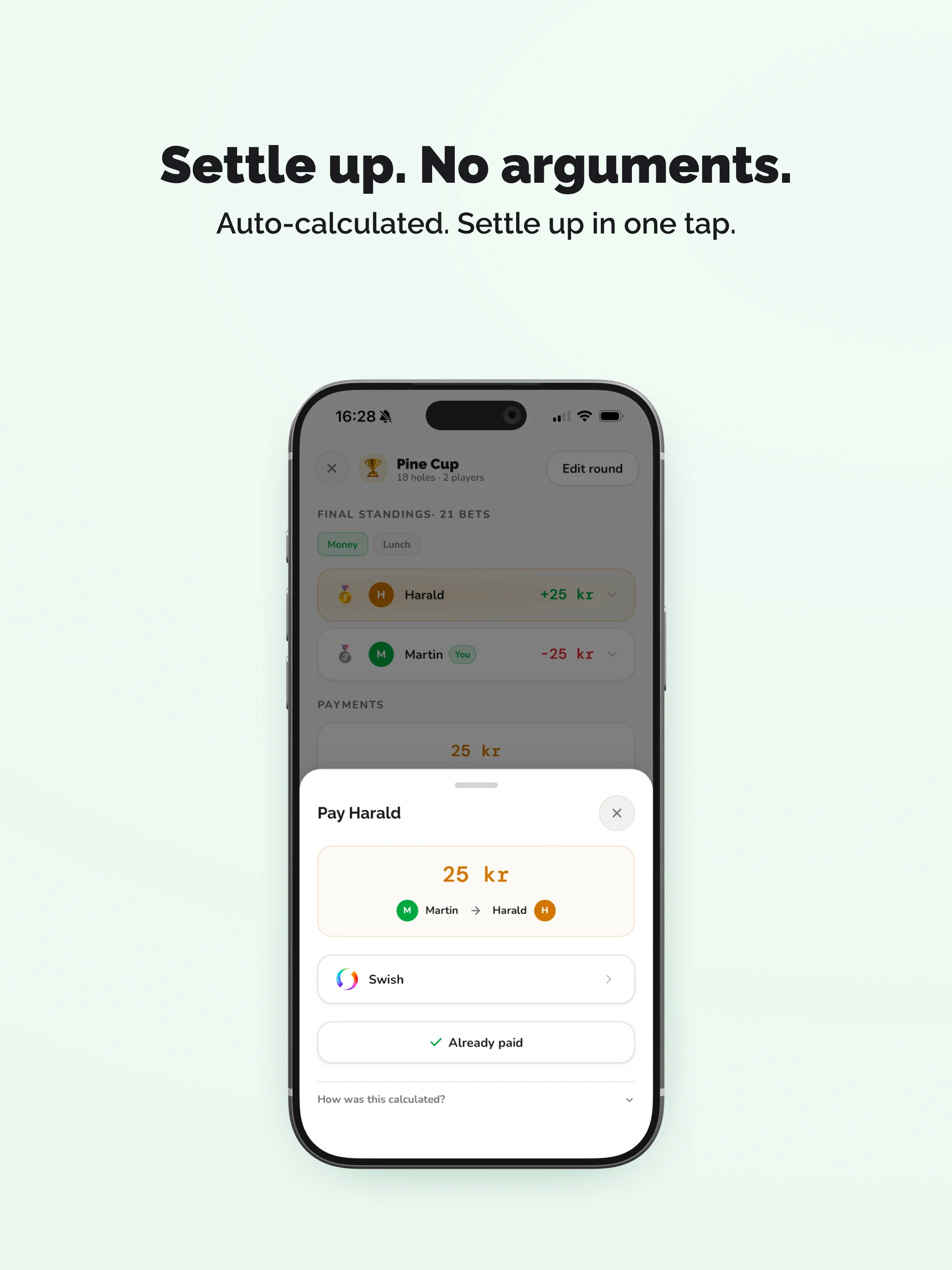 BetCaddy — auto-calculated settle-up in one tap