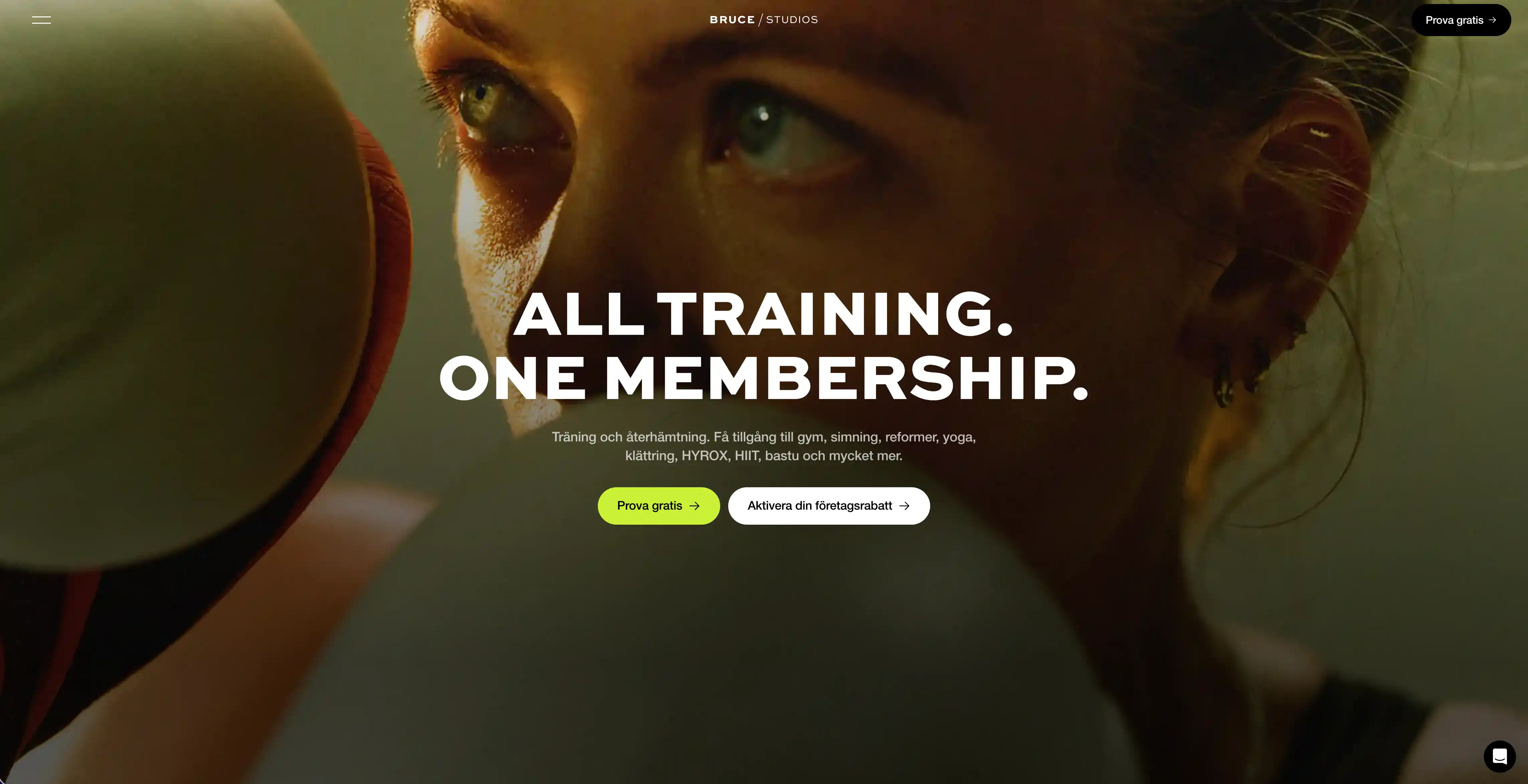 Bruce Studios homepage hero — “All training. One membership.”