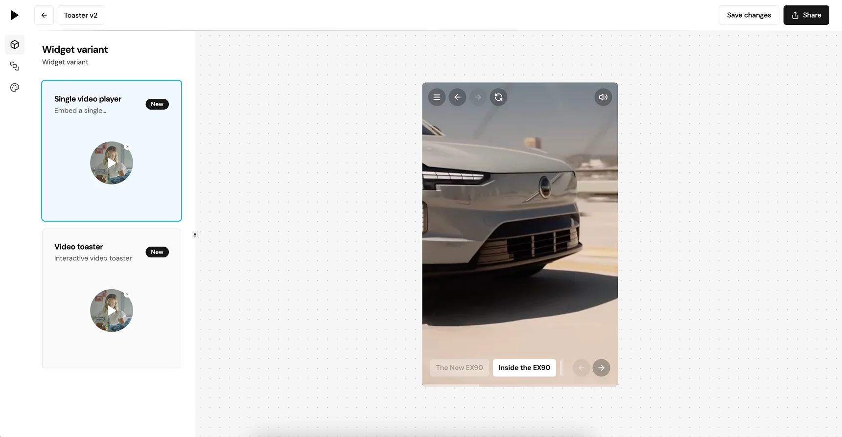 Kvark widget builder — choosing an embed variant