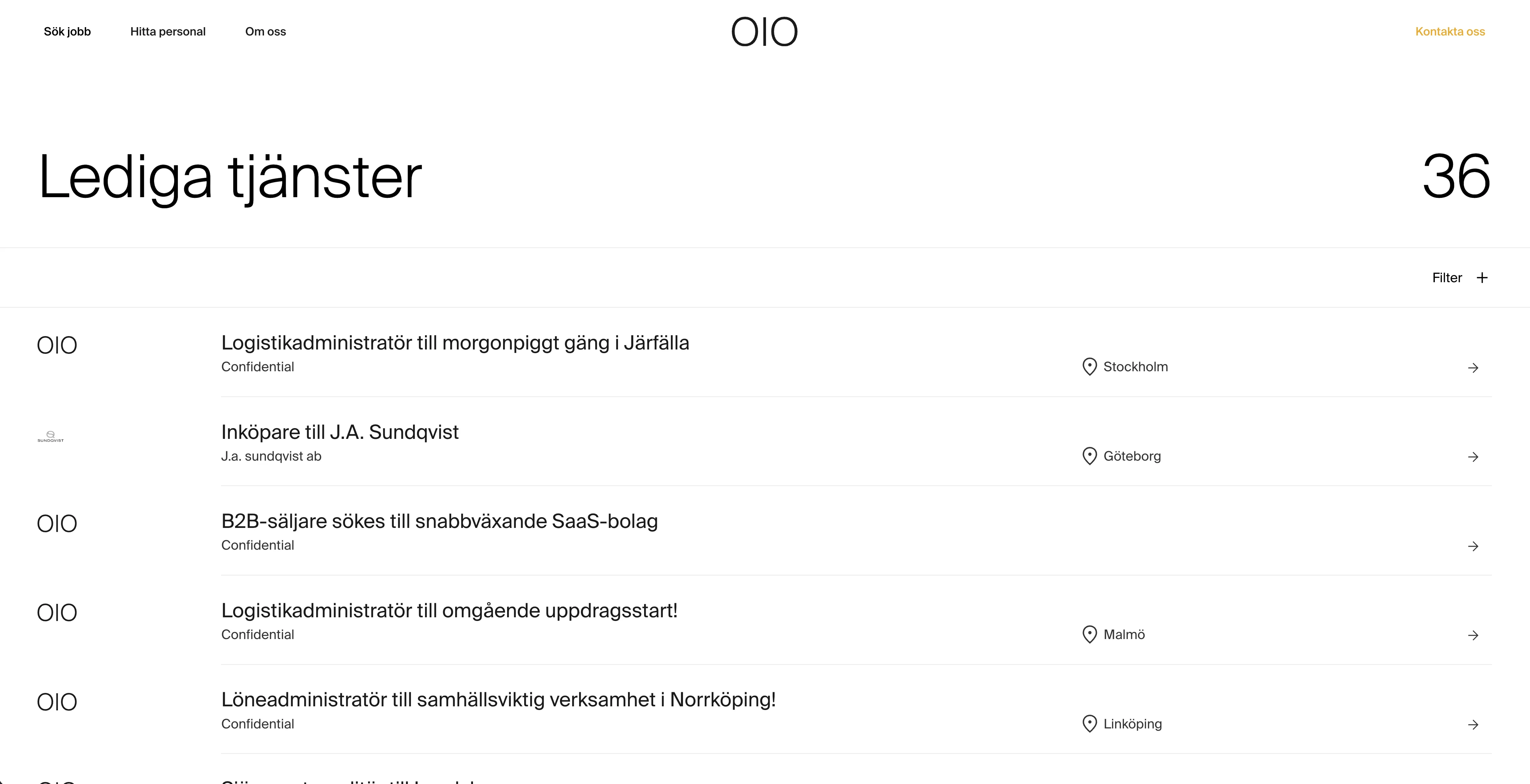 Live job listings on the OIO site, synced automatically from the source system